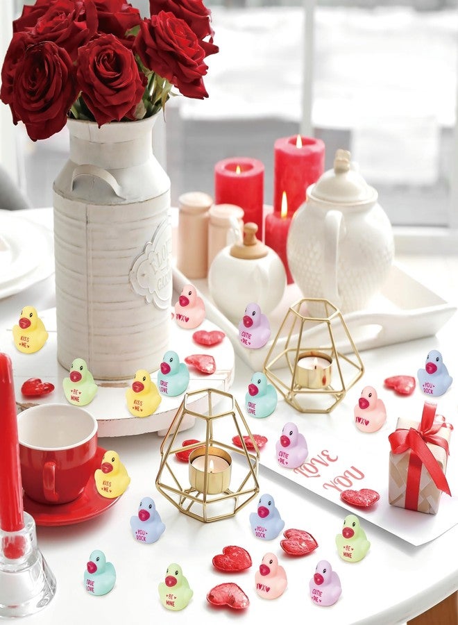 Haooryx Valentine's Day Mini Rubber Duck - 60Pcs Conversation Heart Themed Ducky Novelty Duck Squeak Bathtub Float Bath Toy for Valentines Wedding Decoration School Exchange Gift Birthday Party Favor - Image 4
